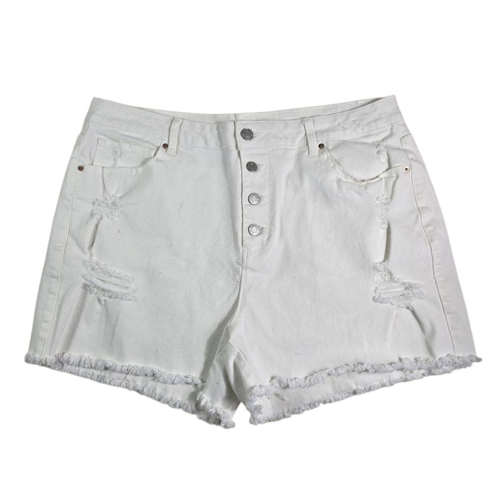 Time & Tru White High‑Rise Distressed Denim Shorts Plus Size 18 - Picture 1 of 10